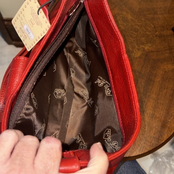 Valentina  leather convertible bag shoulder or Crossbody bag  Red/Silvertone NWT - Picture 15 of 16